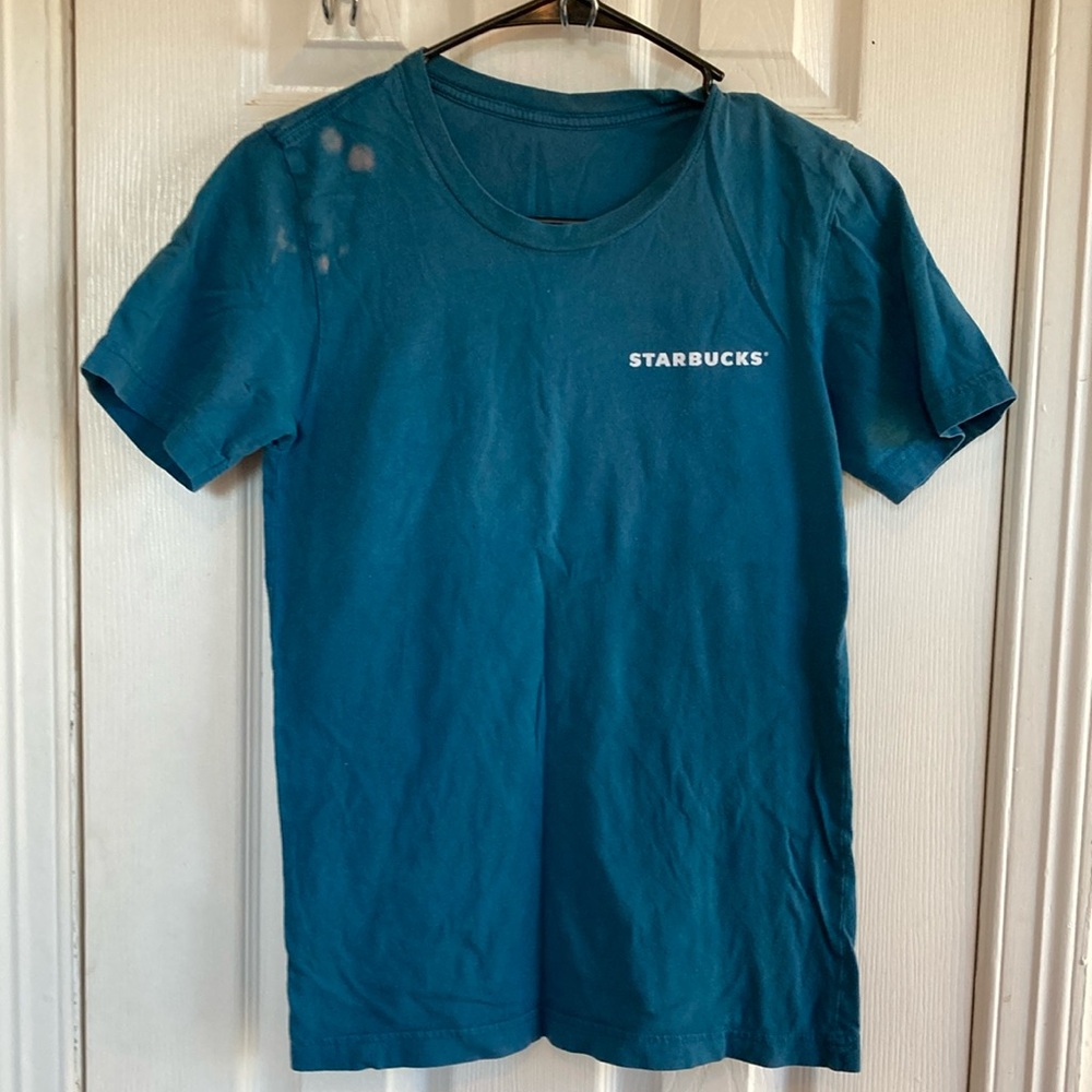 Starbucks Blue Tshirt with Graphic on back